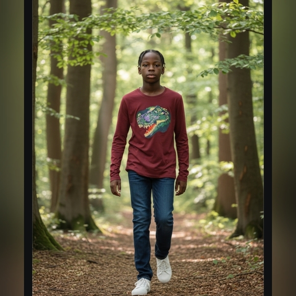 Lands' End Other - Lands' Ends Dinosaur Graphic Kids Shirt - Maroon NWOT Small